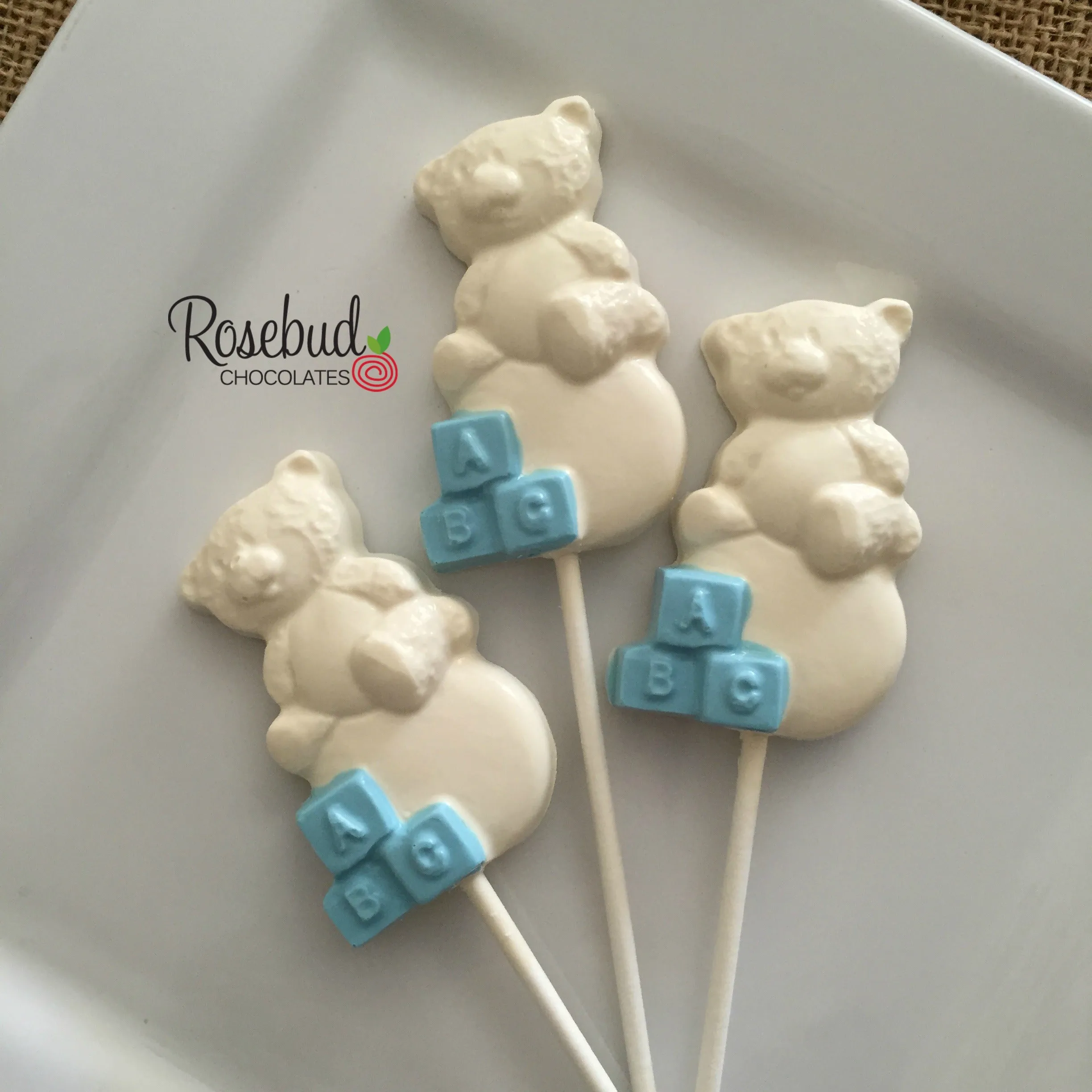 12 TEDDY BEAR Chocolate Lollipops Candy Birthday Party Baby Shower Favors Blocks