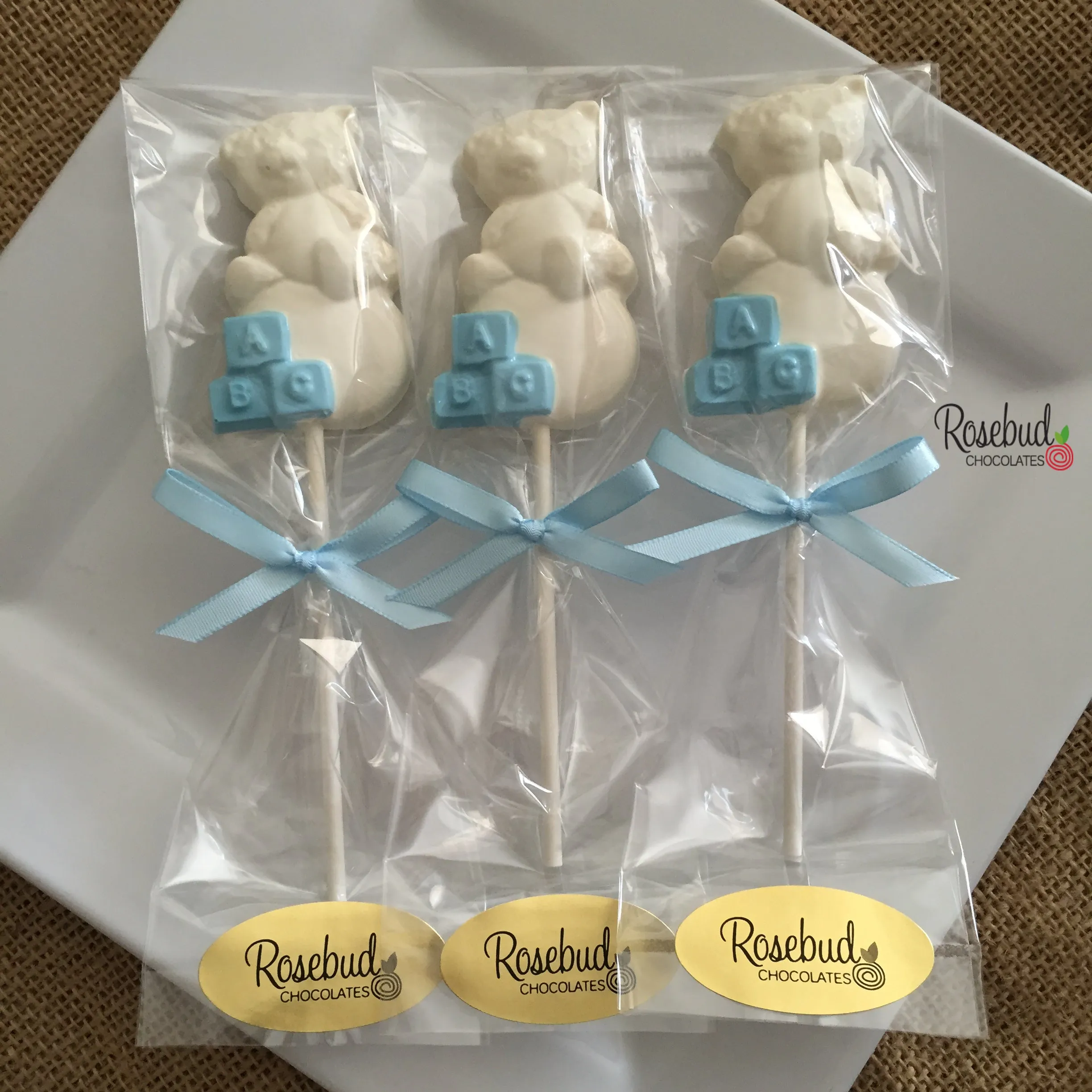 12 TEDDY BEAR Chocolate Lollipops Candy Birthday Party Baby Shower Favors Blocks