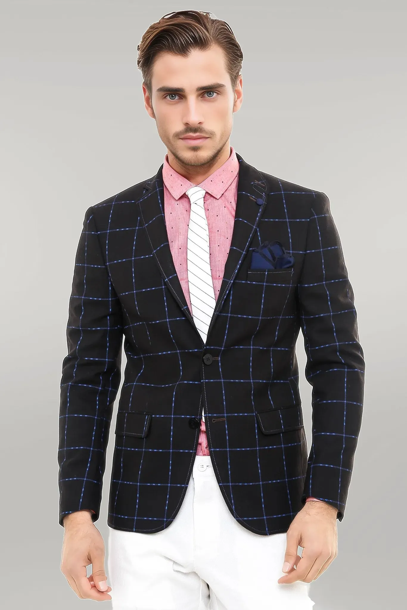 2 Button Plaid Wool Brown Jacket-Wessi