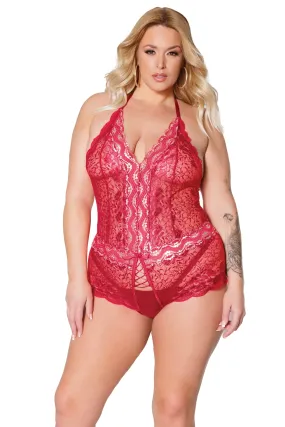 22302 - Crotchless Teddy - Red/Silver