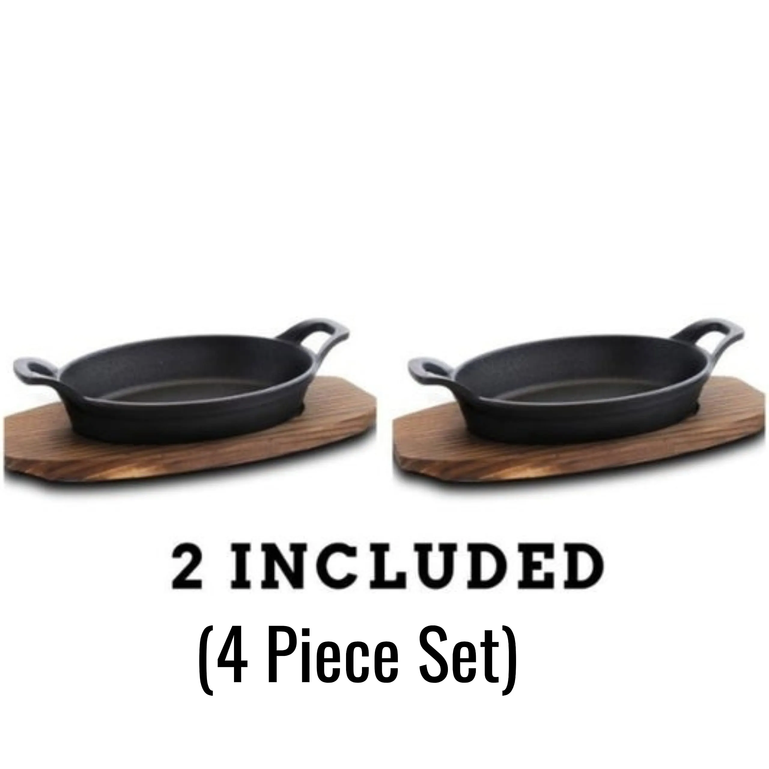 4 Piece Pre-seasoned Cast Iron Fajita Skillets and Steak Sizzle Plates - Oval Mini Server