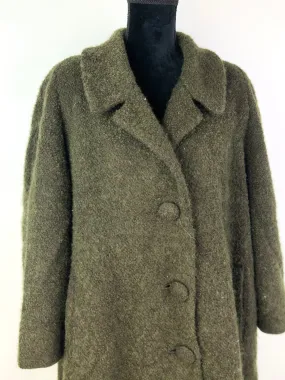 60s Mohair & Wool Olive Boucle Coat - AU14/16