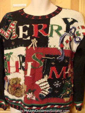 80s Merry Christmas Sweater Padded Shoulders