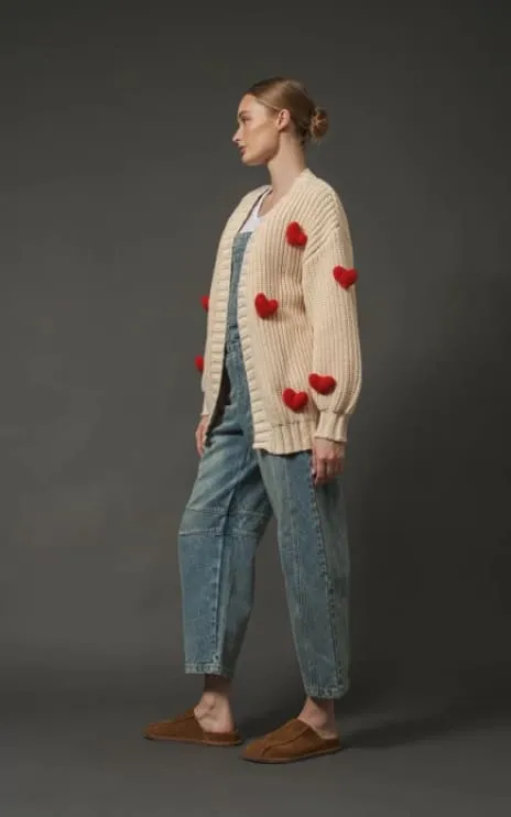 Aaron & Amber- Holiday 3D Heart Chunky Cardigan