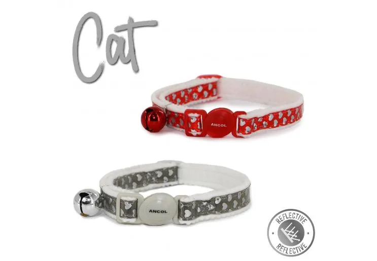 Ancol - Reflective Gloss Cat Collar - Silver Heart