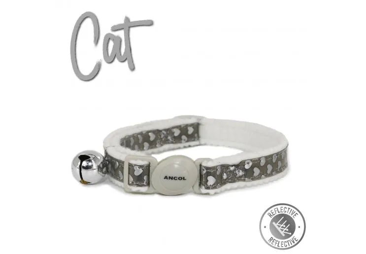 Ancol - Reflective Gloss Cat Collar - Silver Heart