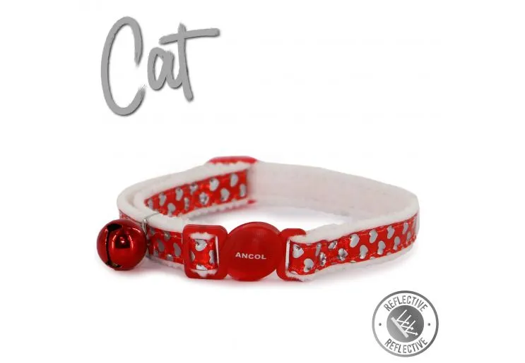 Ancol - Reflective Gloss Cat Collar - Silver Heart