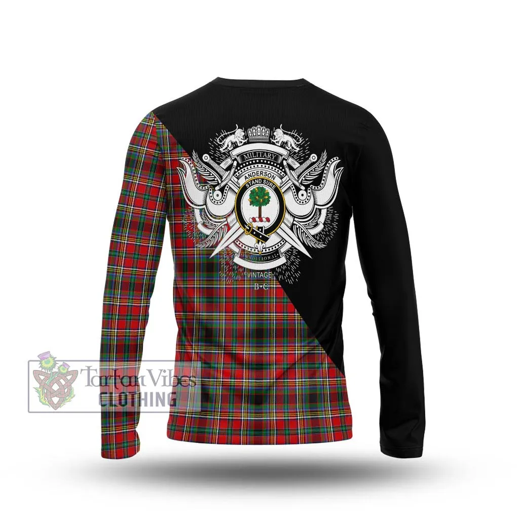 Anderson of Arbrake Tartan Long Sleeve T-Shirt with Family Crest and Military Logo Style