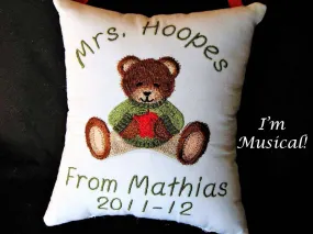 Apple for the Teacher Teddy Bear Music Box Pillow -- Personalized Embroidered MUSICAL Keepsake