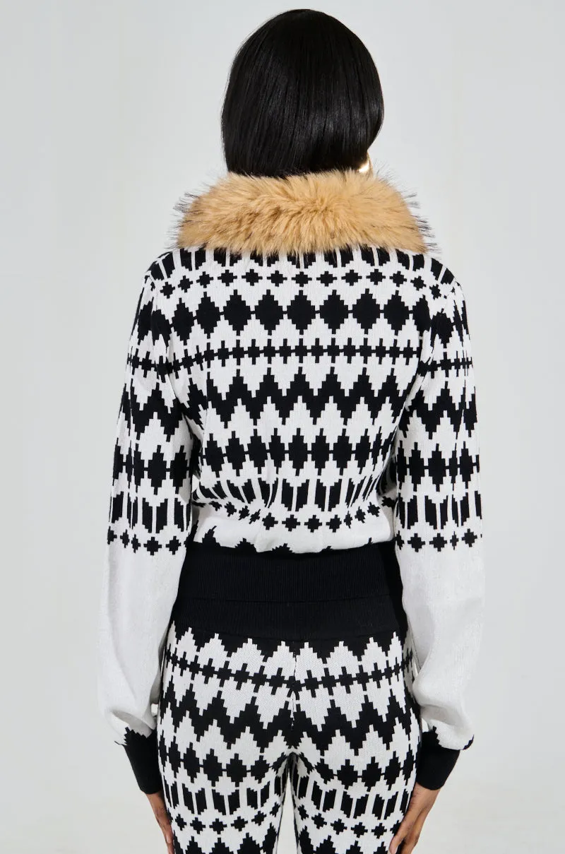 APRES SKI BADDIE FUR TRIM ZIP UP SWEATER