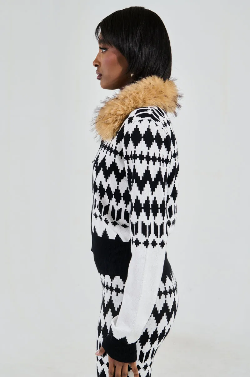 APRES SKI BADDIE FUR TRIM ZIP UP SWEATER