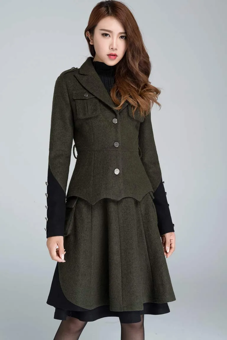 Army green winter short wool jacket 1628#