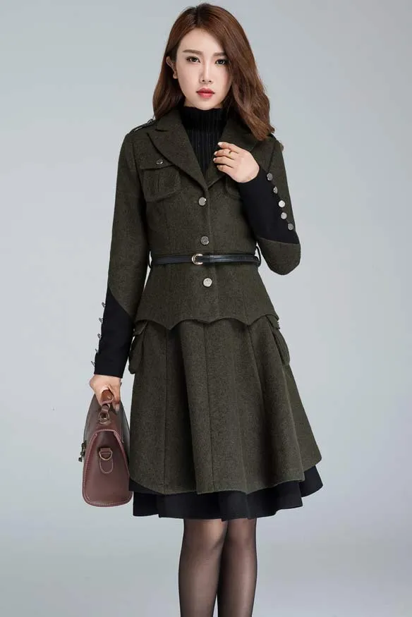 Army green winter short wool jacket 1628#