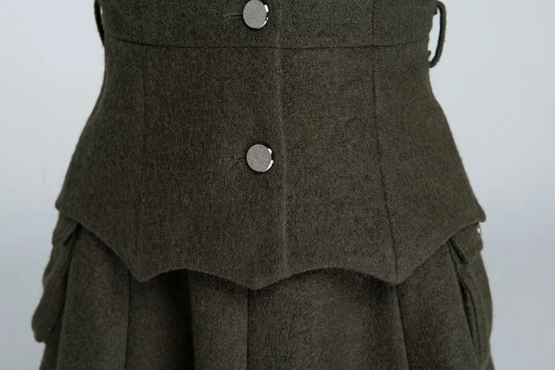 Army green winter short wool jacket 1628#