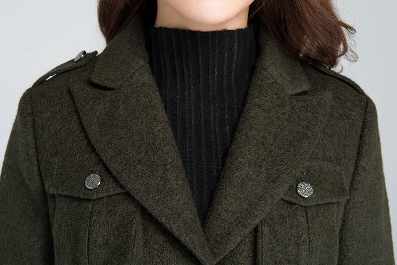 Army green winter short wool jacket 1628#