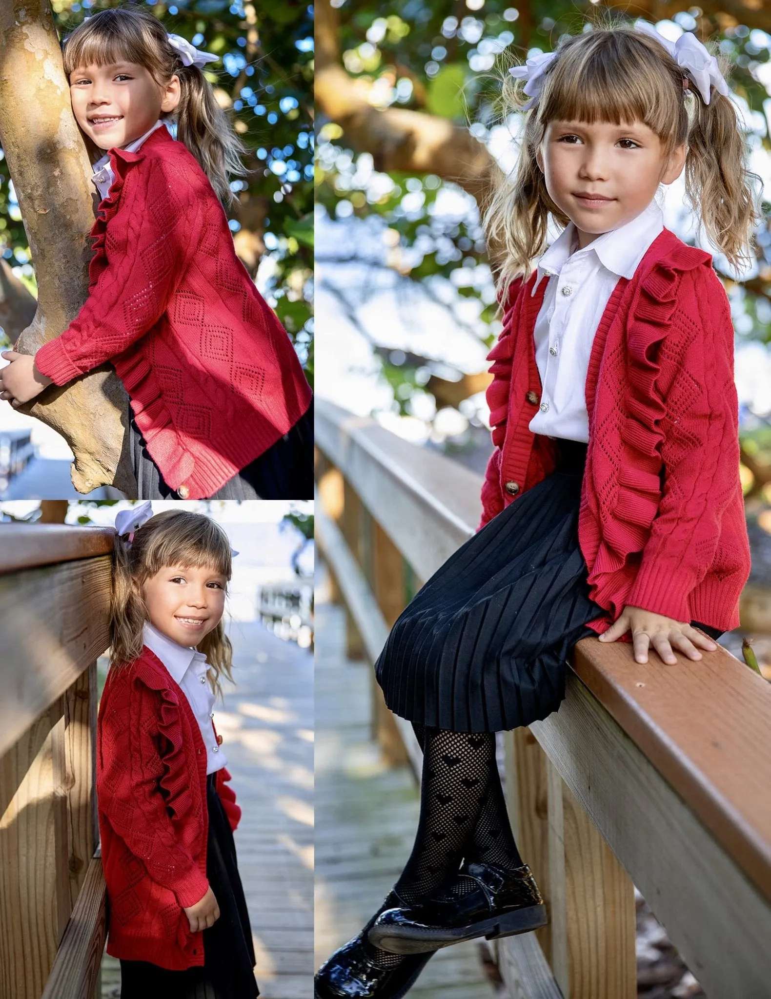 Arshiner Girls School Uniform Cardigan Sweater V Neck Ruffle Trim Cable Knit Fashion Cute Sweater Outwear Button Down Pointelle Knitted Tops Clothes Wine Red for 12-13 Years