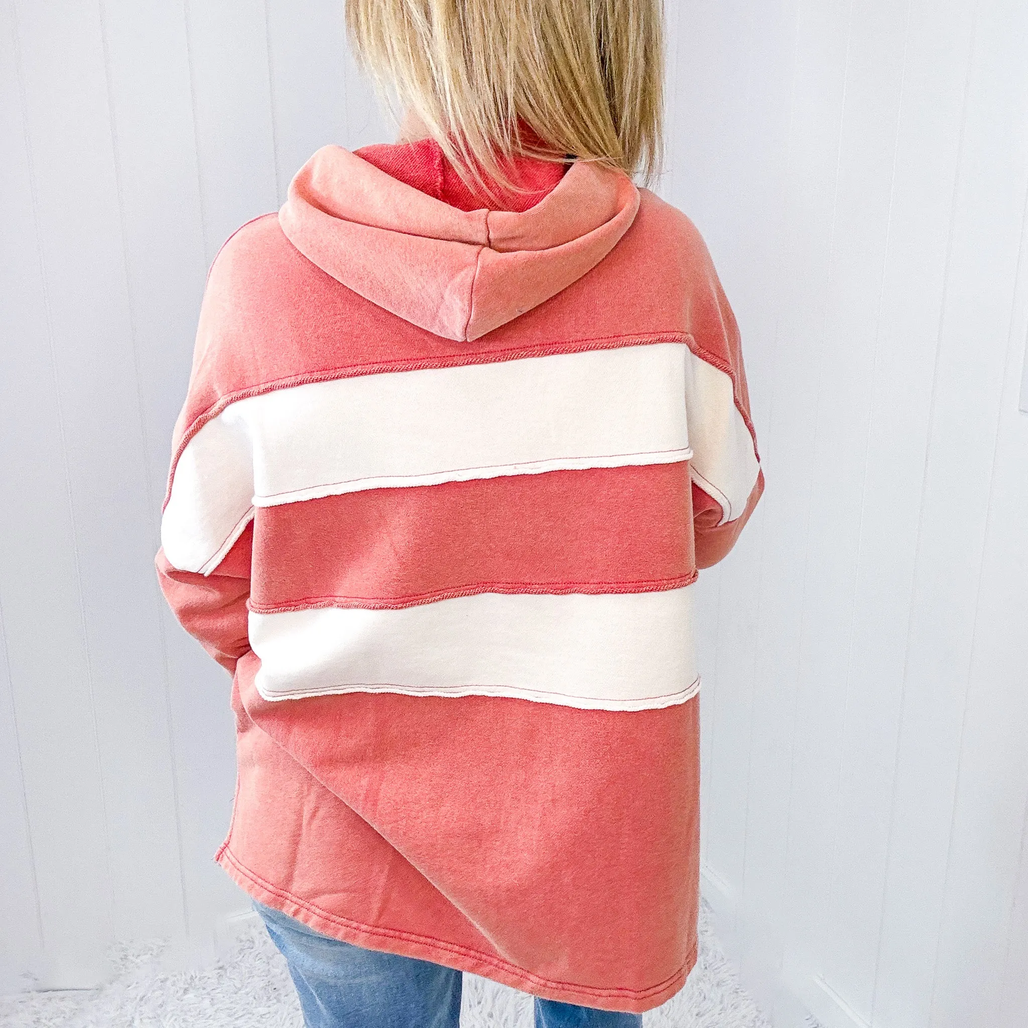 Autumn Spice Terry Knit Color Block Long Sleeve Hoodie