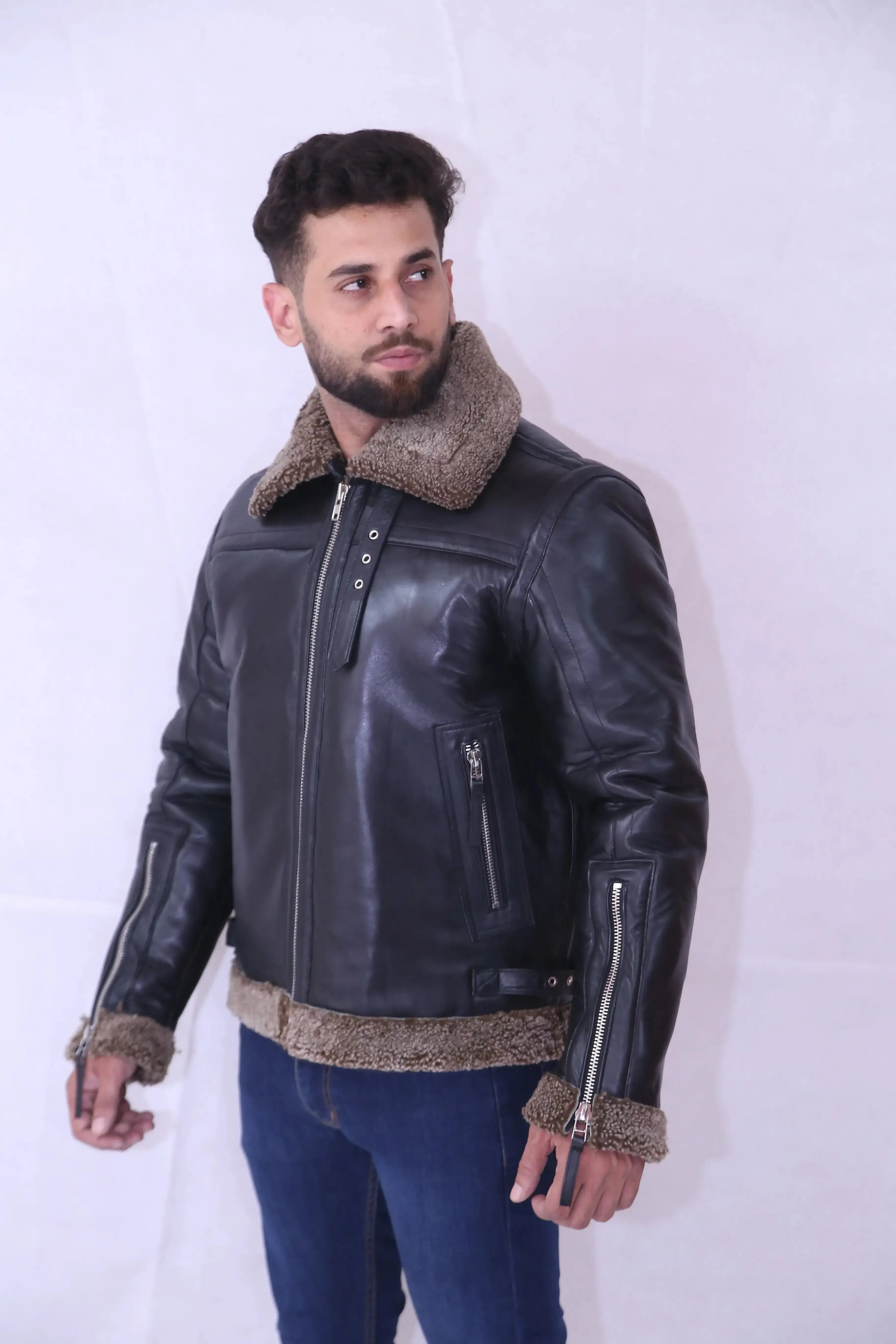 B3 Bomber RAF Aviator Shearling Men's Leather Jacket