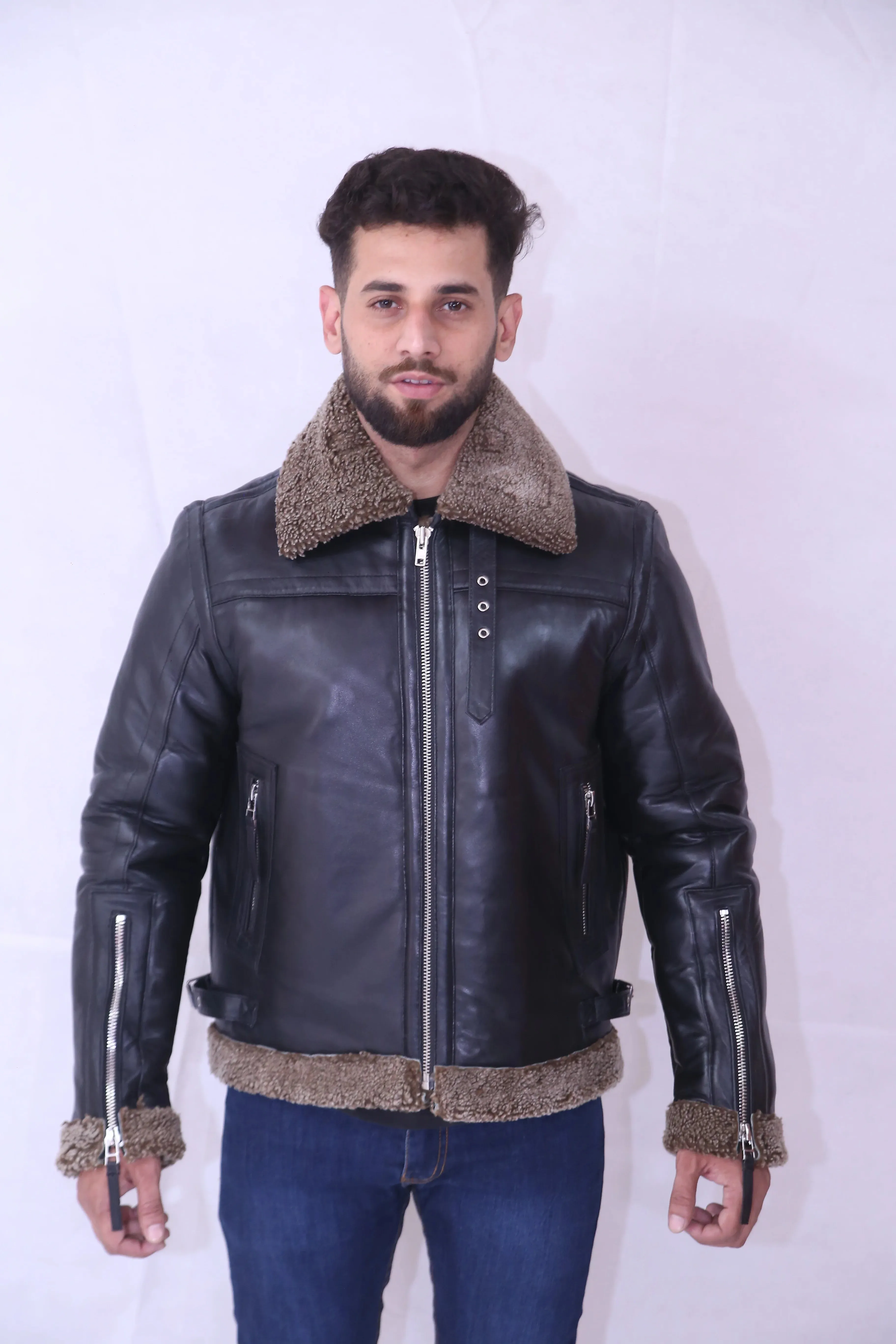 B3 Bomber RAF Aviator Shearling Men's Leather Jacket