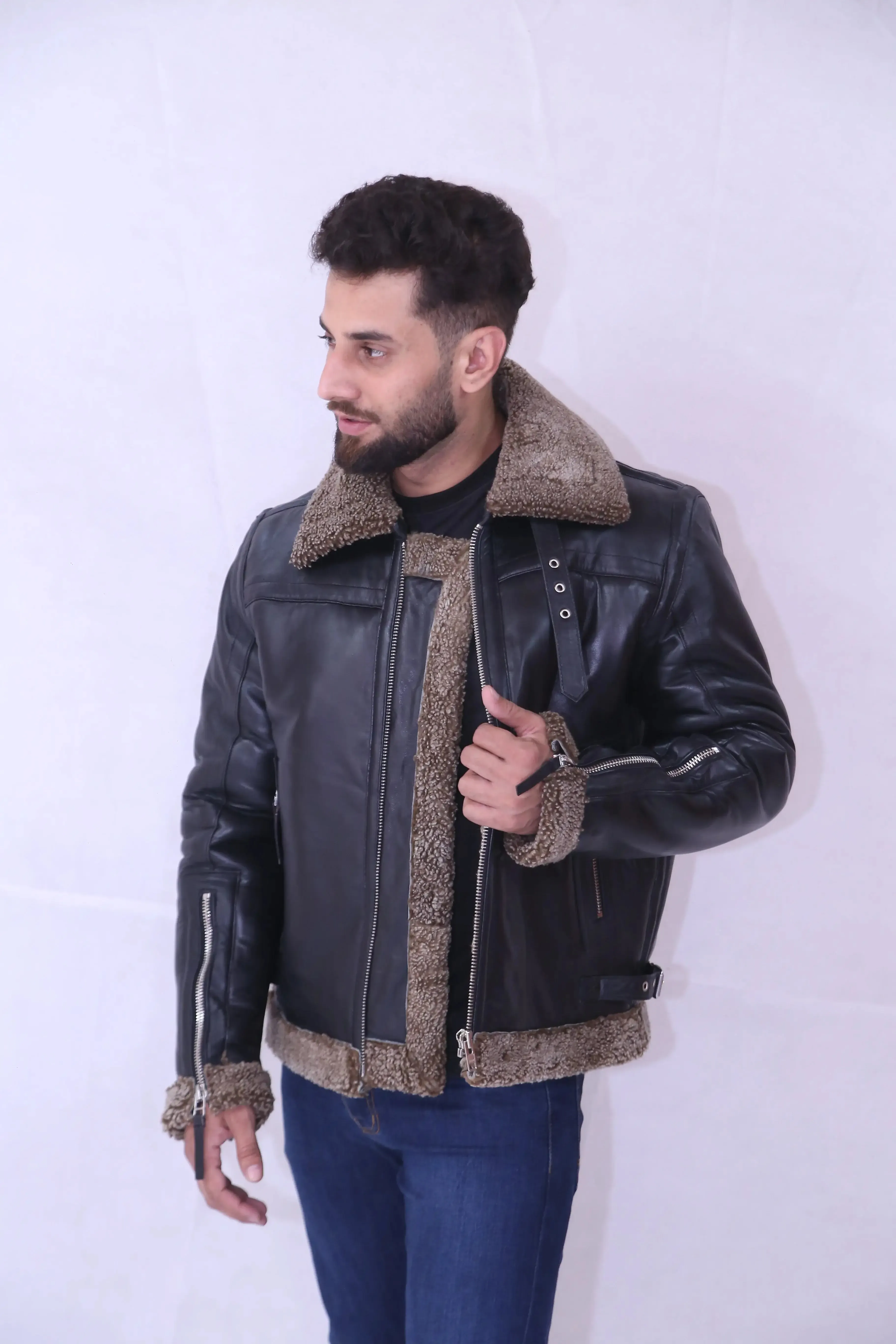 B3 Bomber RAF Aviator Shearling Men's Leather Jacket