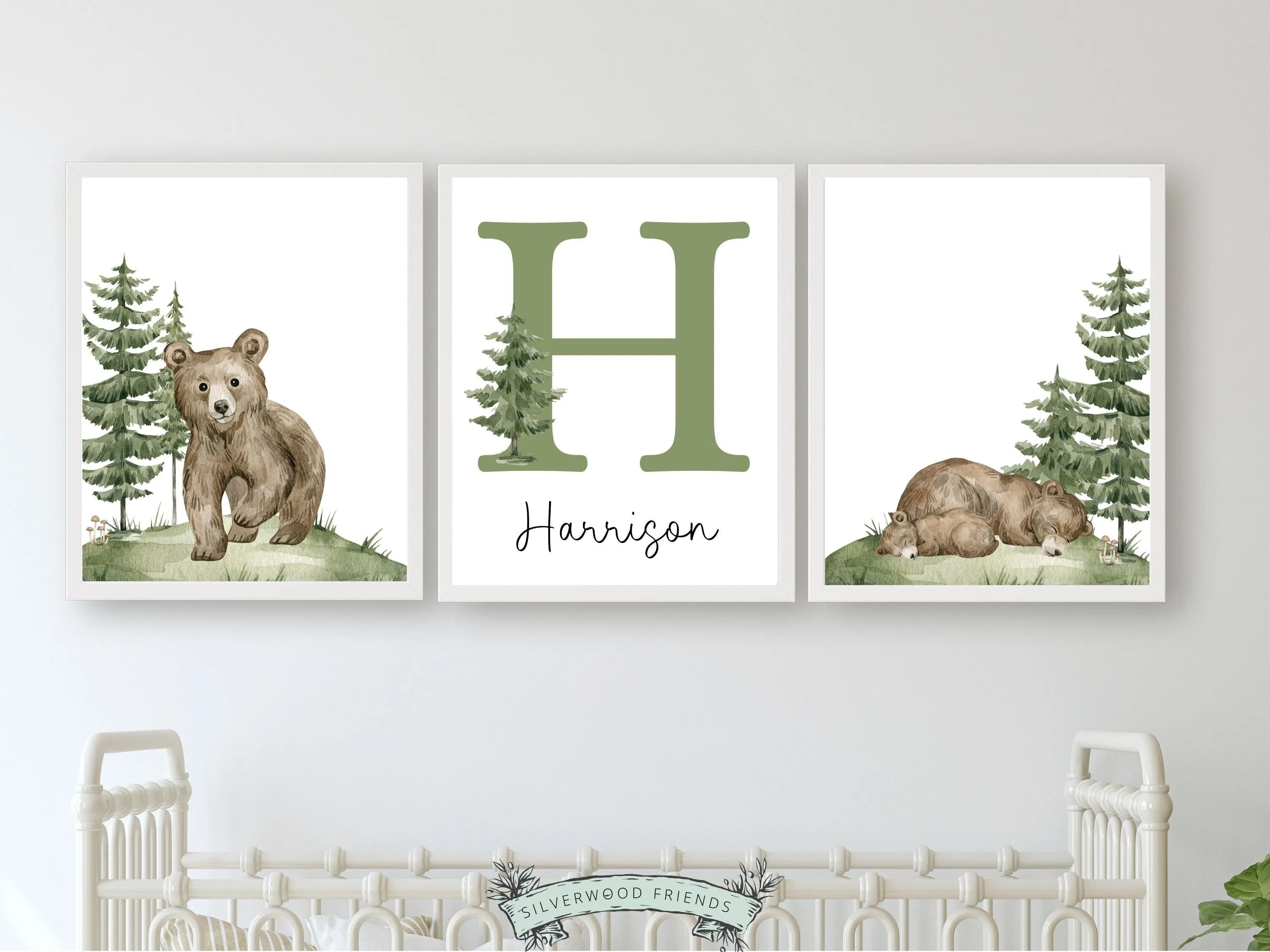 Baby Bear Nursery Prints - Personalised Set of 3