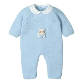 Baby Boys Blue Teddy Knitted Babygrow