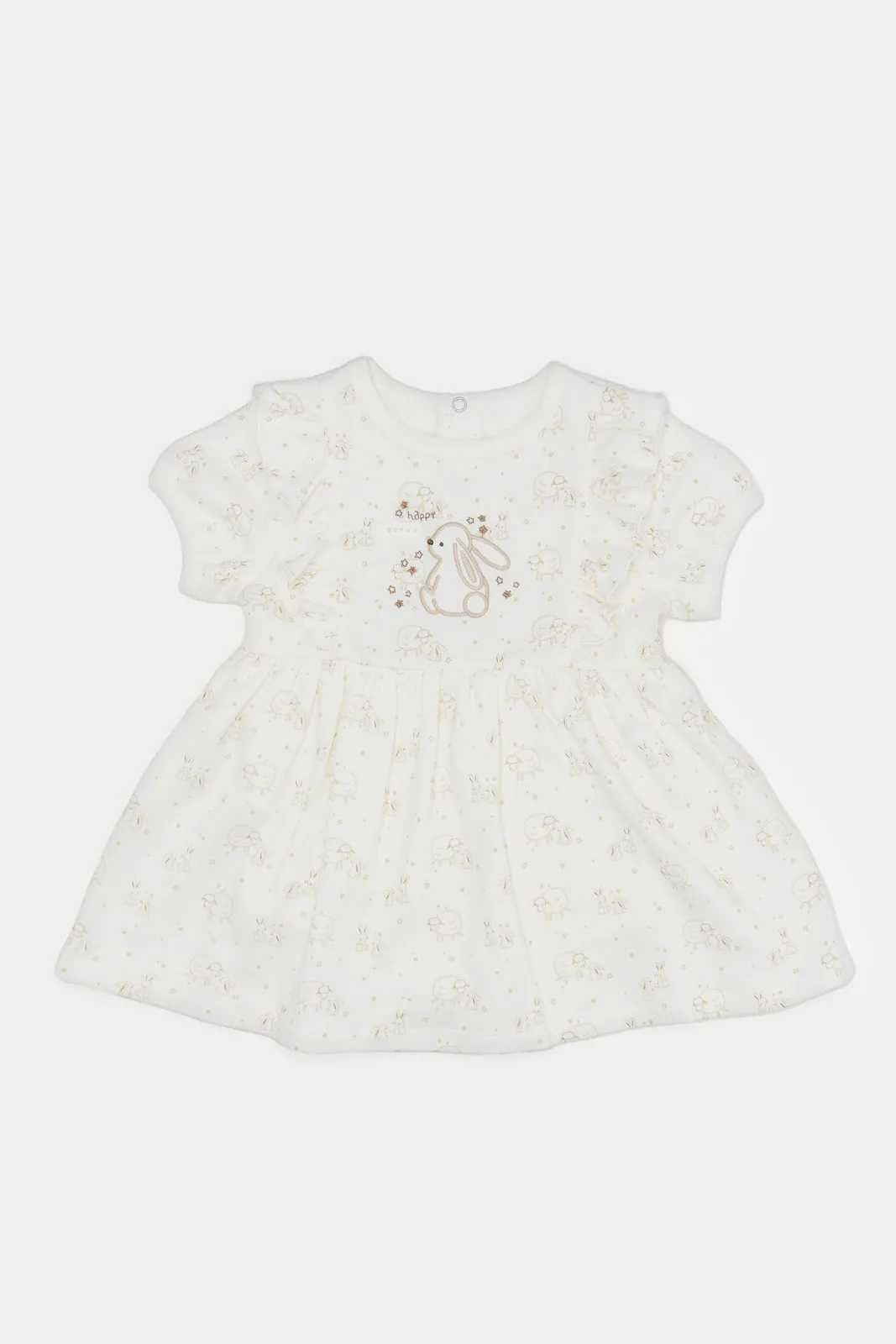 Baby Ecru Placement Print Bodysuit Dress