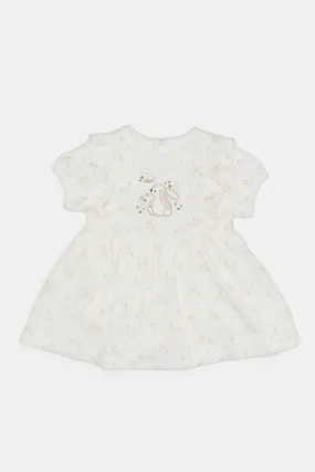 Baby Ecru Placement Print Bodysuit Dress