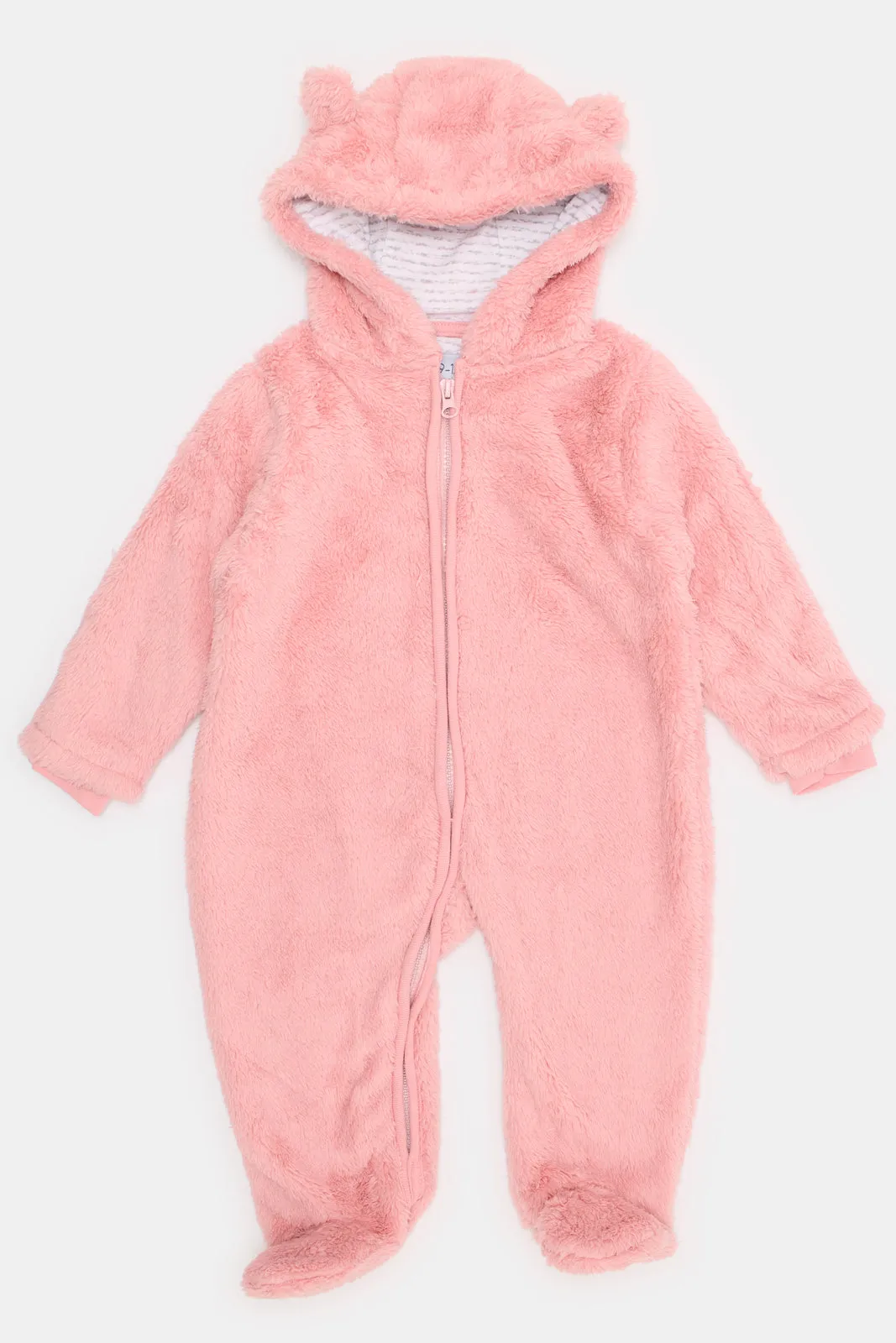 Baby Pink Fleece Front Zipper Coat