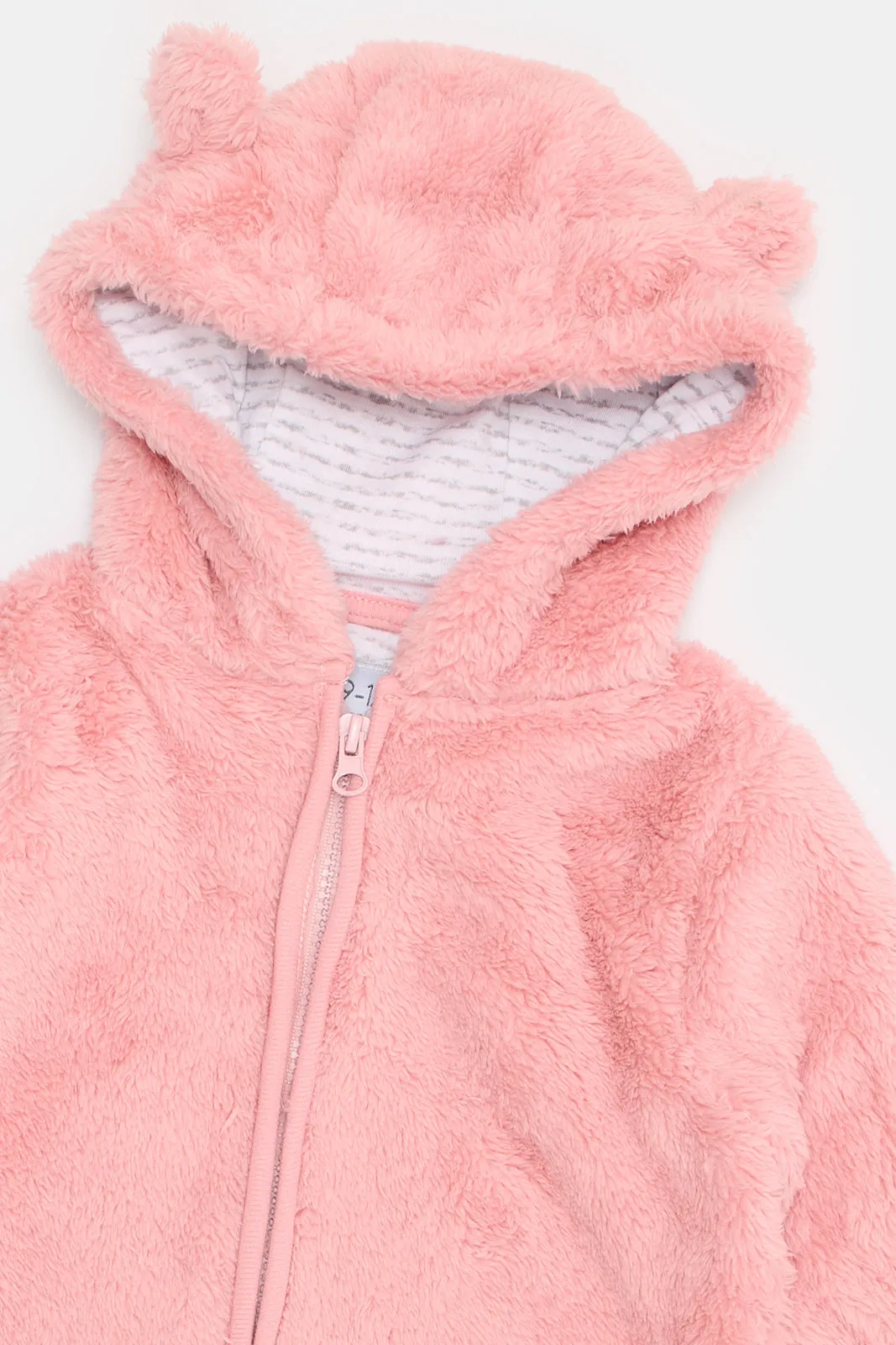 Baby Pink Fleece Front Zipper Coat