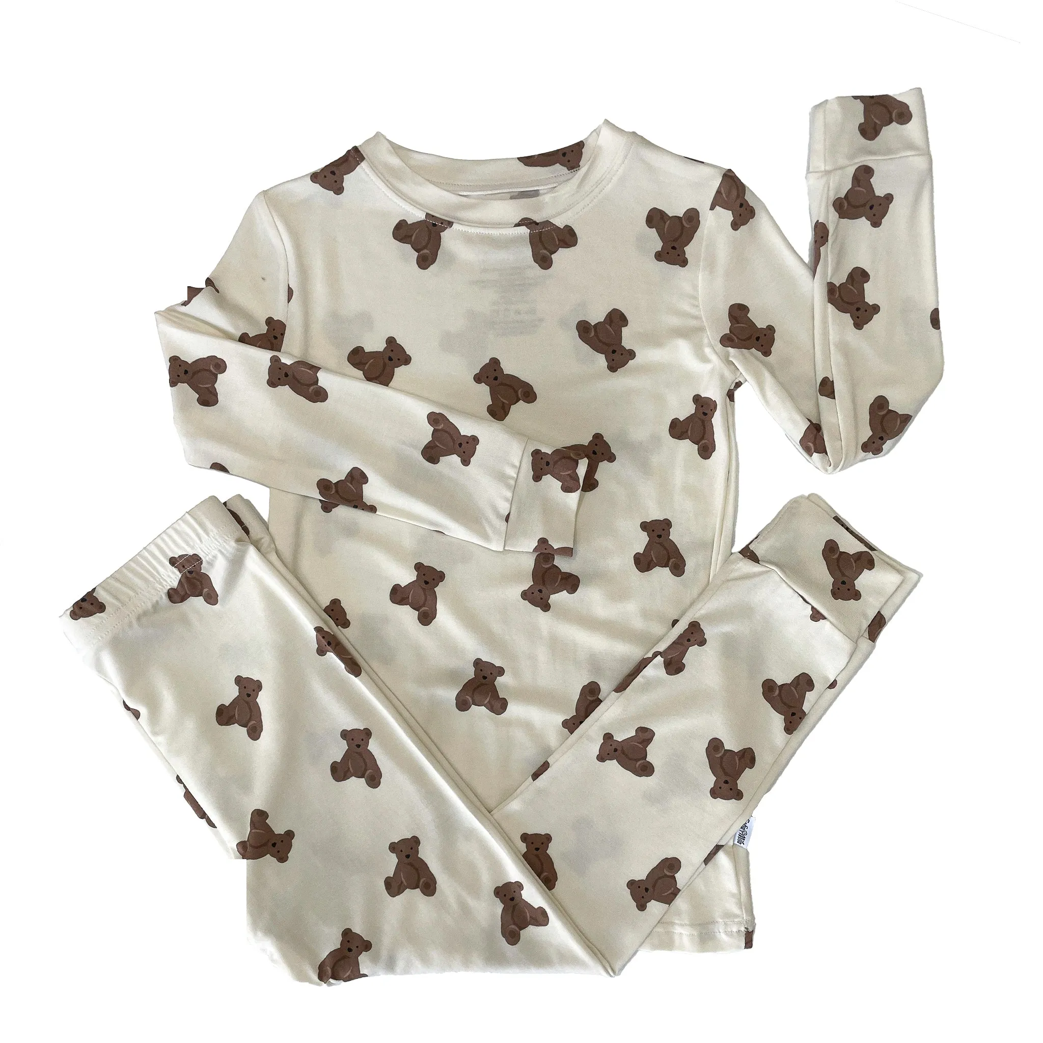 Bamboo Two Piece Pajama Set with Teddy Bear Print For Kids