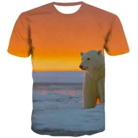 Bear T shirts Men Russia Tshirt Anime Snow T shirts Funny Sunset T-shirts Graphic Cartoon Tshirts Casual Short Sleeve T shirts