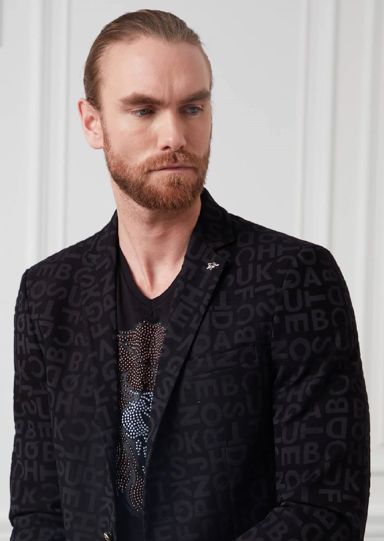 Black Alphabet Jacquard Blazer