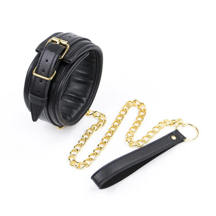 Black Faux Leather Gold Toned Collar and Lead