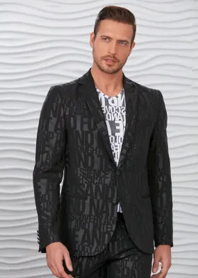 Black Shiny "Words" Print Blazer