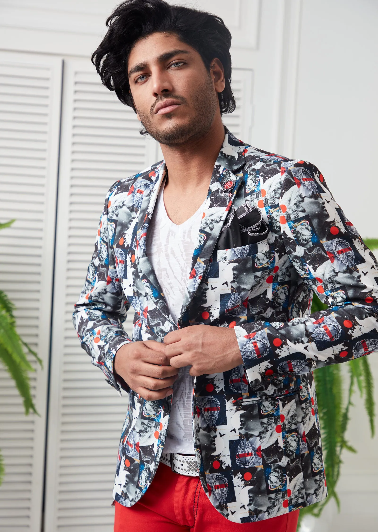 Black White "Hercules" Print Blazer