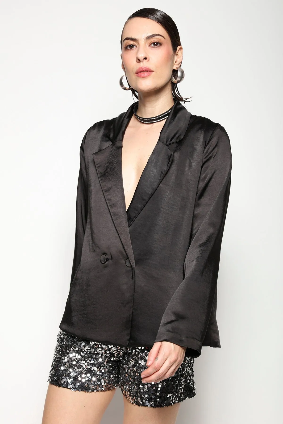 Blazer Cetim Sonia - Preto