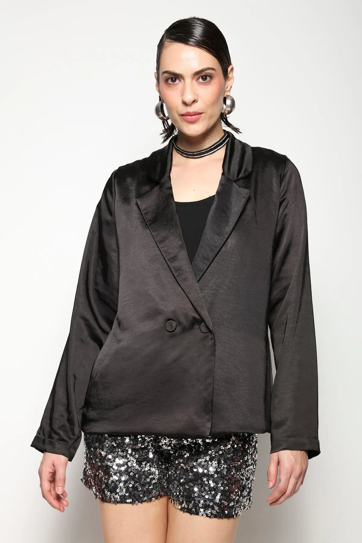 Blazer Cetim Sonia - Preto