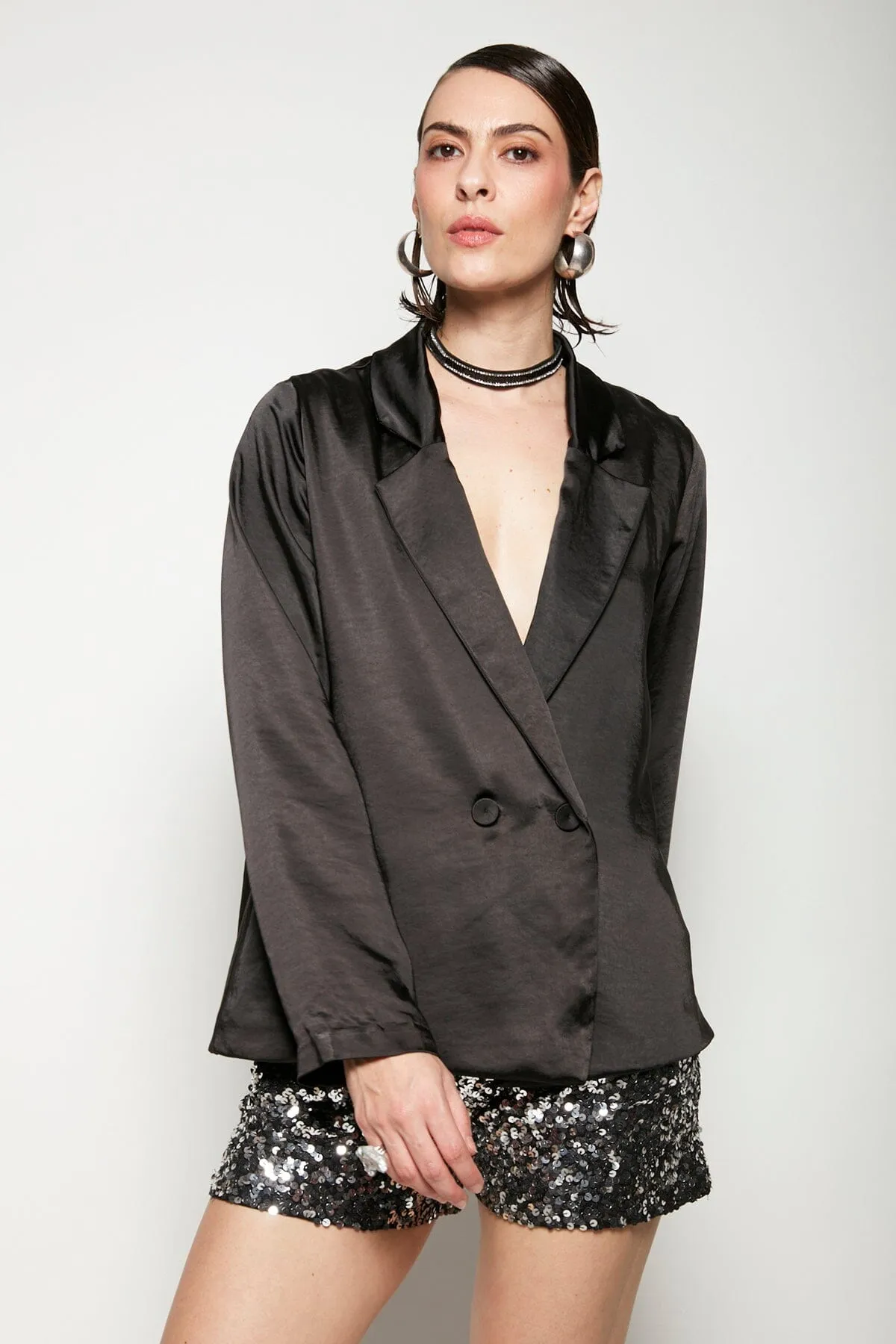 Blazer Cetim Sonia - Preto