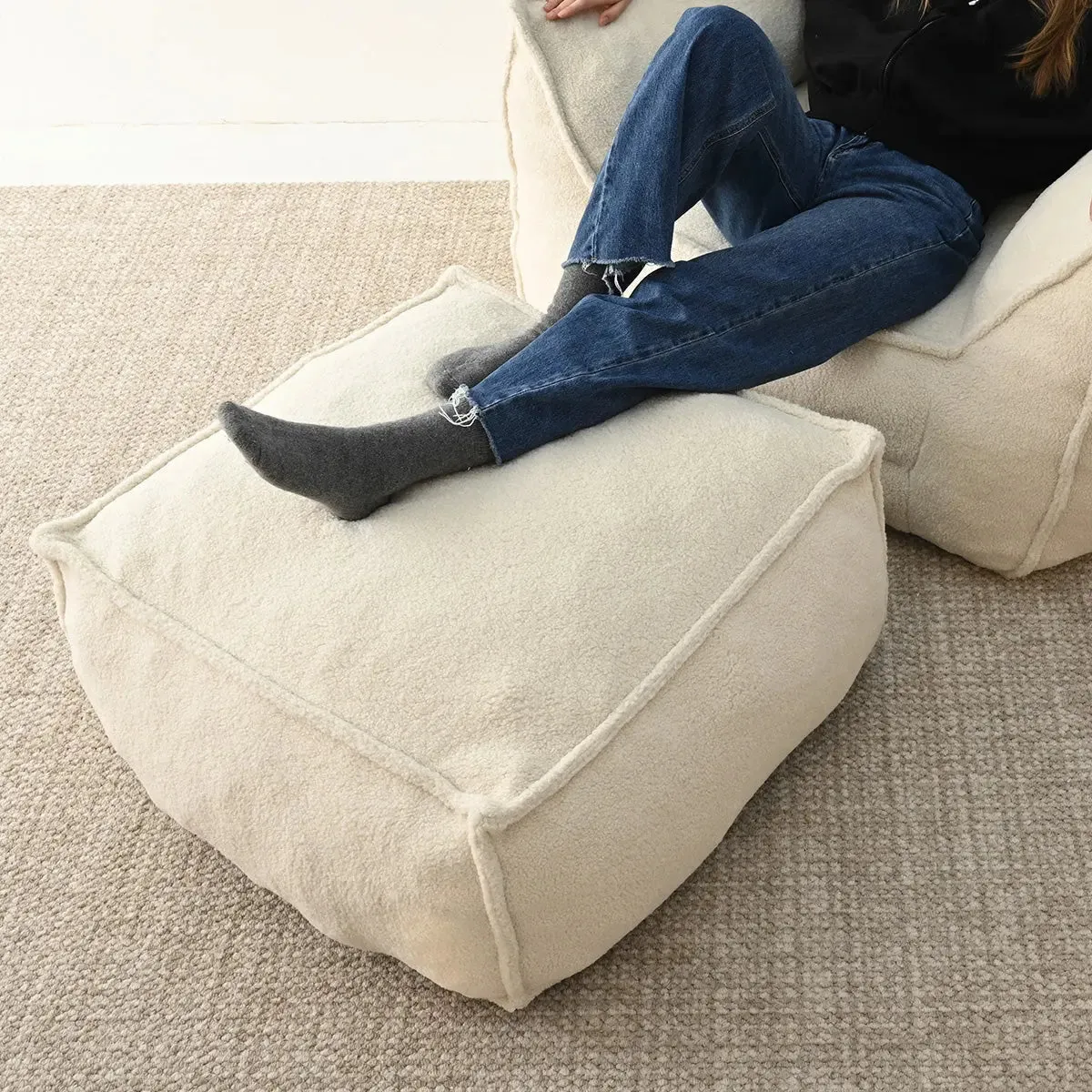 Boring Teddy Fabric Bean Bag Chair & Ottoman Set