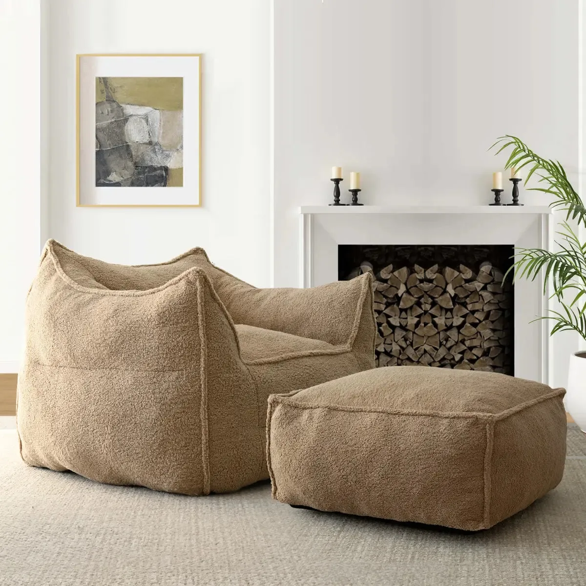 Boring Teddy Fabric Bean Bag Chair & Ottoman Set