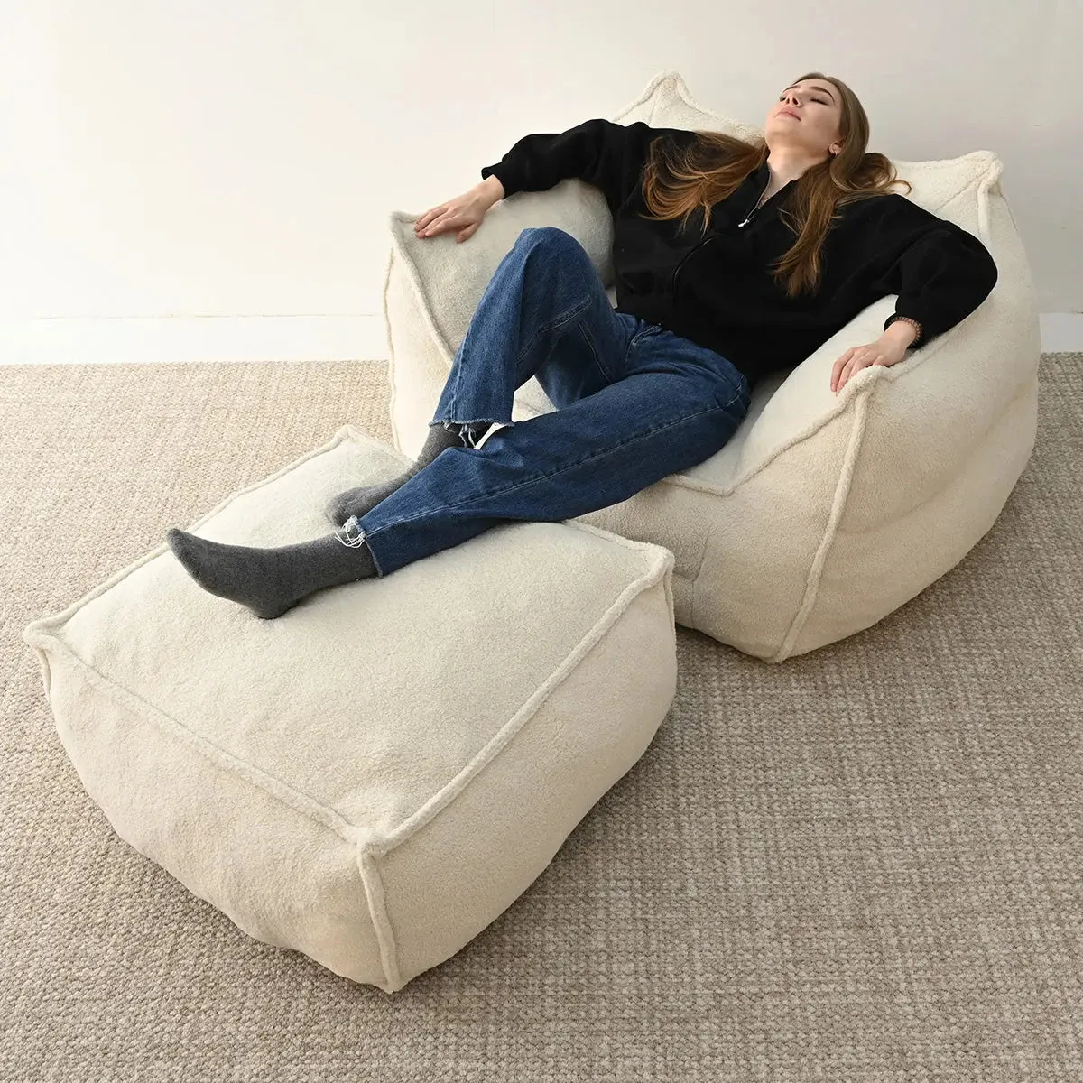 Boring Teddy Fabric Bean Bag Chair & Ottoman Set