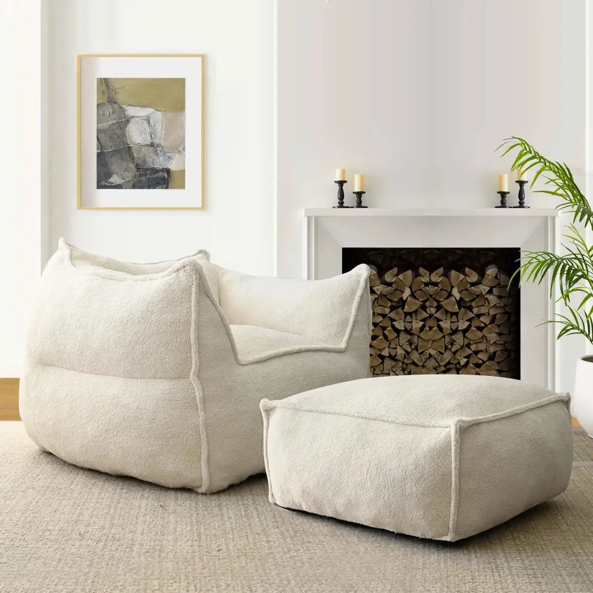 Boring Teddy Fabric Bean Bag Chair & Ottoman Set