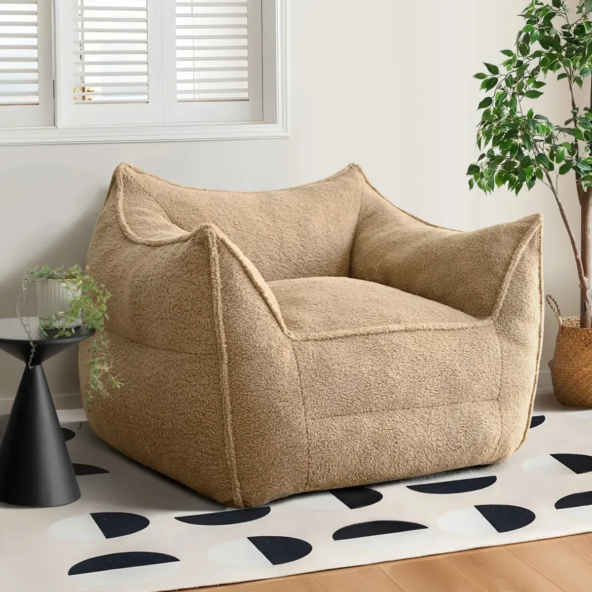 Boring Teddy Fabric Bean Bag Chair & Ottoman Set