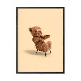 Brainchild Teddy Bear Classic Poster, Frame In Black Lacquered Wood 70x100 Cm, Sand Colored Background