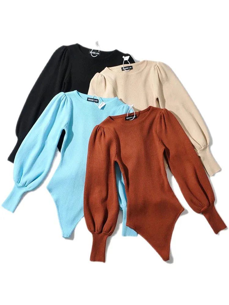 Brooke Basic Puff Sleeve Knit Bodysuit