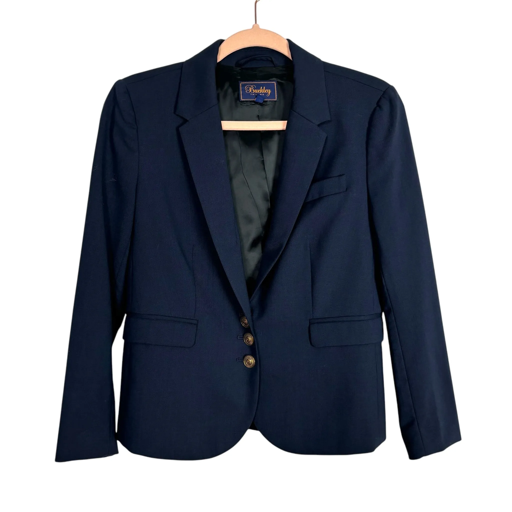 Buckley Tailors Navy Wool Blend Button Blazer- Size 2