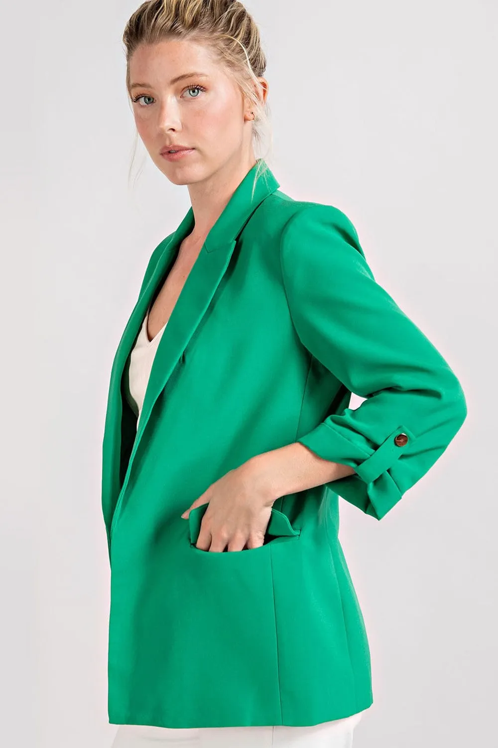 Button Detailed Sleeve Blazer (Kelly Green)