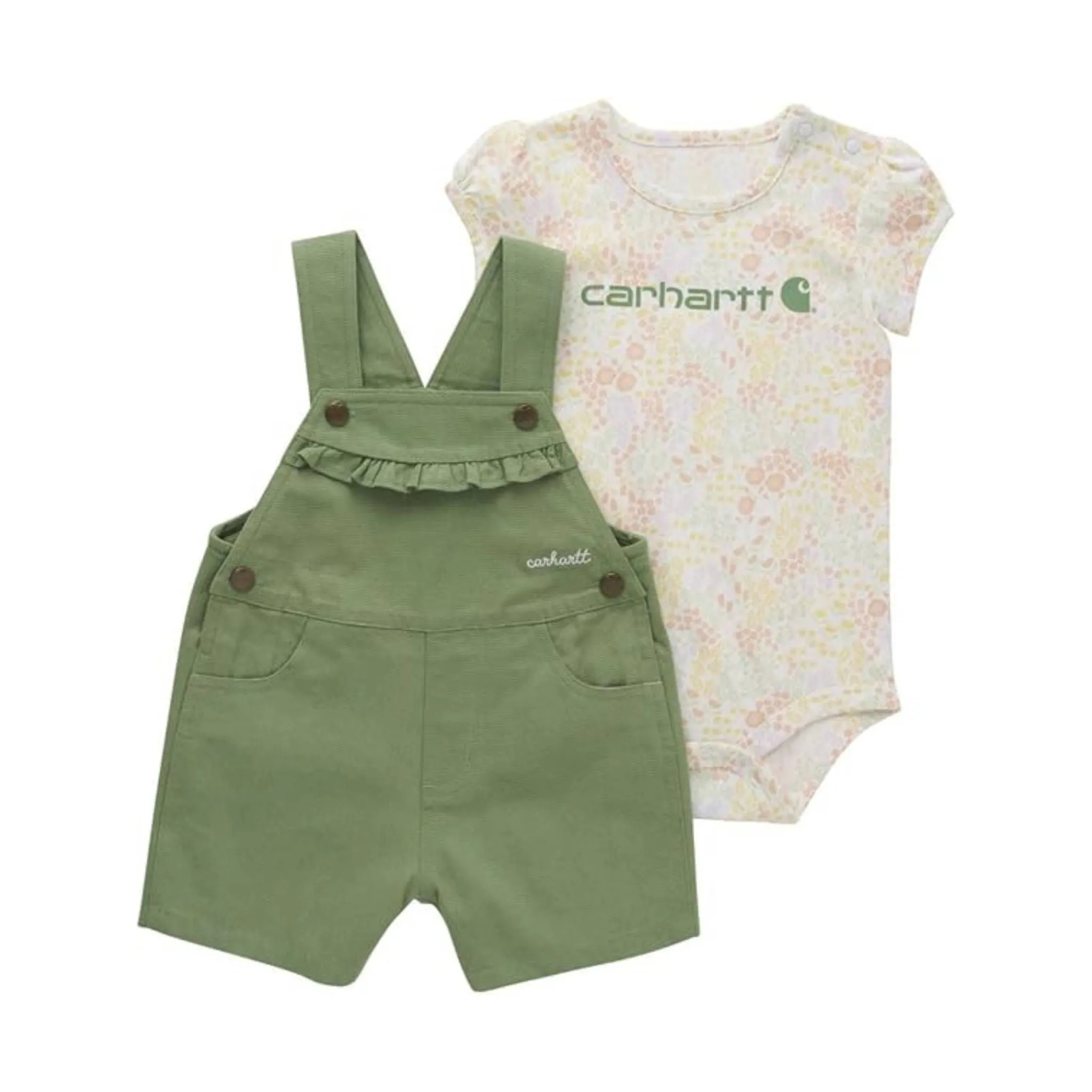 Carhartt Girls' Infant Short Sleeve Bodysuit And Canvas Shortall Set - Loden Forest