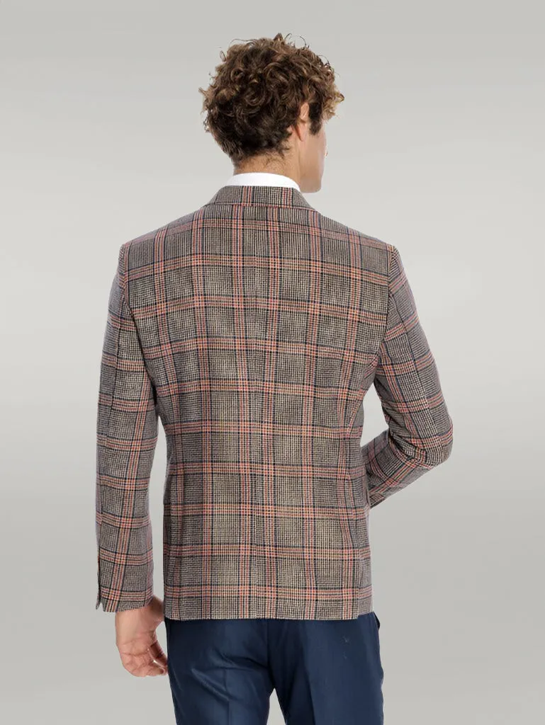 Checked Wool Navy Blue Men Blazer - Wessi